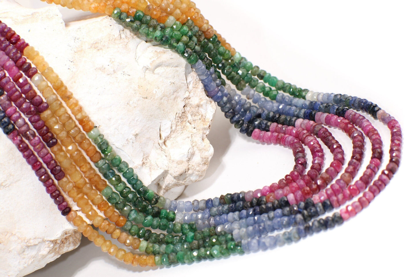 Natural Multi Sapphire 6 Line 3.5mm Faceted Roundel Gemstones 16.5" Adjustable Necklace