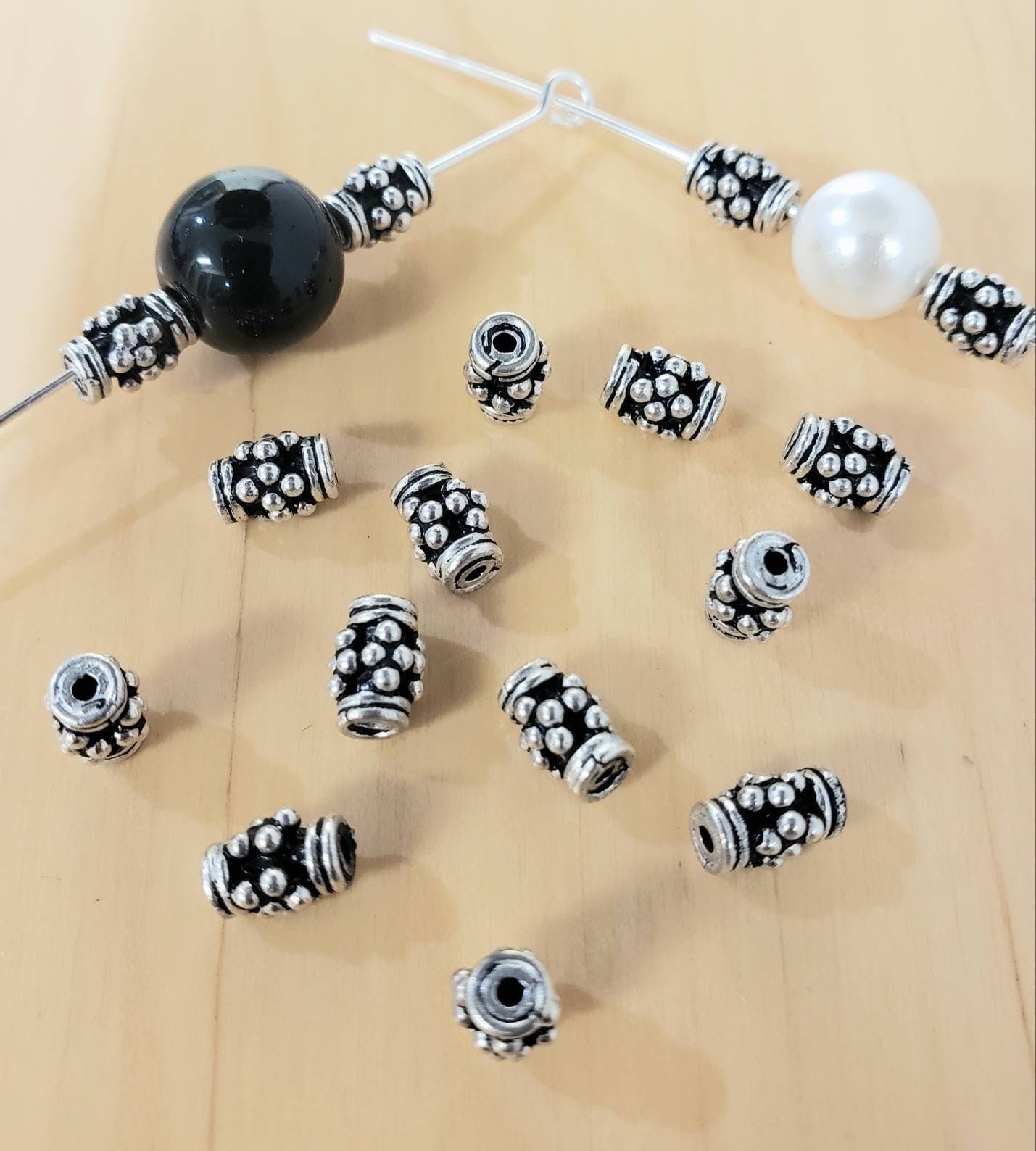 4 pcs sterling silver bali spacer bead 4×6mm Vintage handmade jewelry making spaer bali oxidized bead for bracelet necklace earrings .