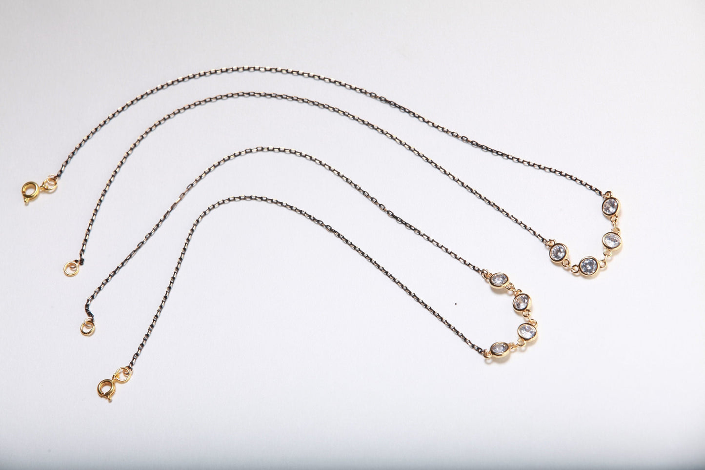 Cubic Zirconia CZ Diamond bezel Charm, Oxidized Two-Tone chain Necklace. Choice of 16", 18", 20" 22" and 24"