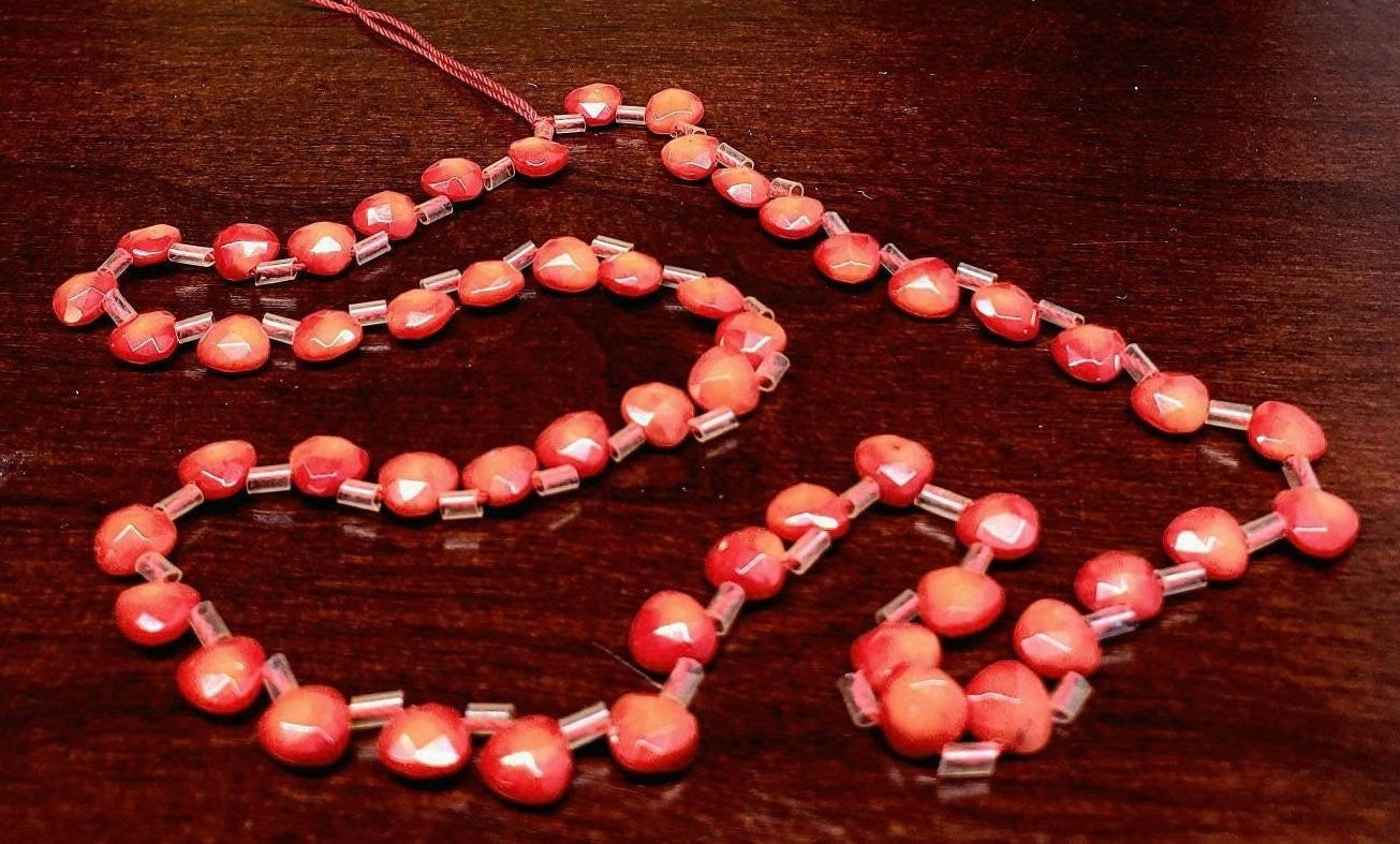Genuine bamboo coral faceted heart broilet drops AAA quality rare shape gemstone beads for jewelry making , 16" strand, 54 pcs