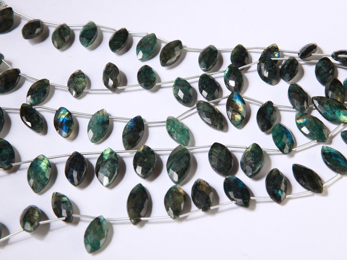 Natural Labradorite Faceted Marquise Drop Beads Blue Green Flashy 8x15-17mm Gemstone 10 pcs ,Jewelry Making Beads