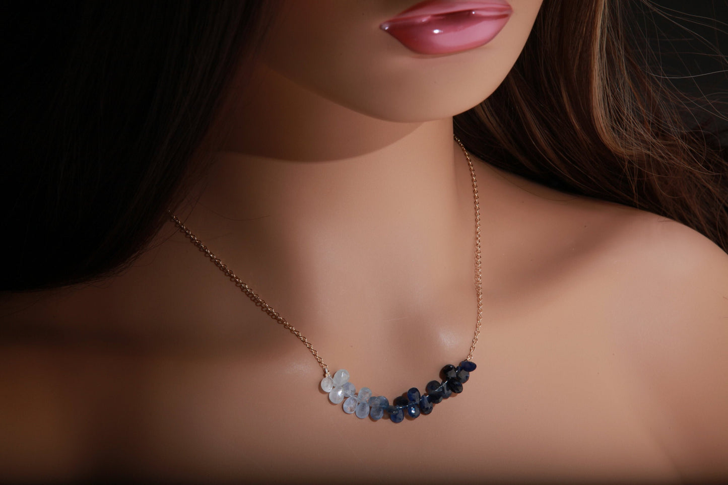 Genuine Ombre Sapphire AAA Faceted pear drop 3-6mm, 14K Gold Filled or 925 Sterling Silver Necklace elegant precious September Birthstone