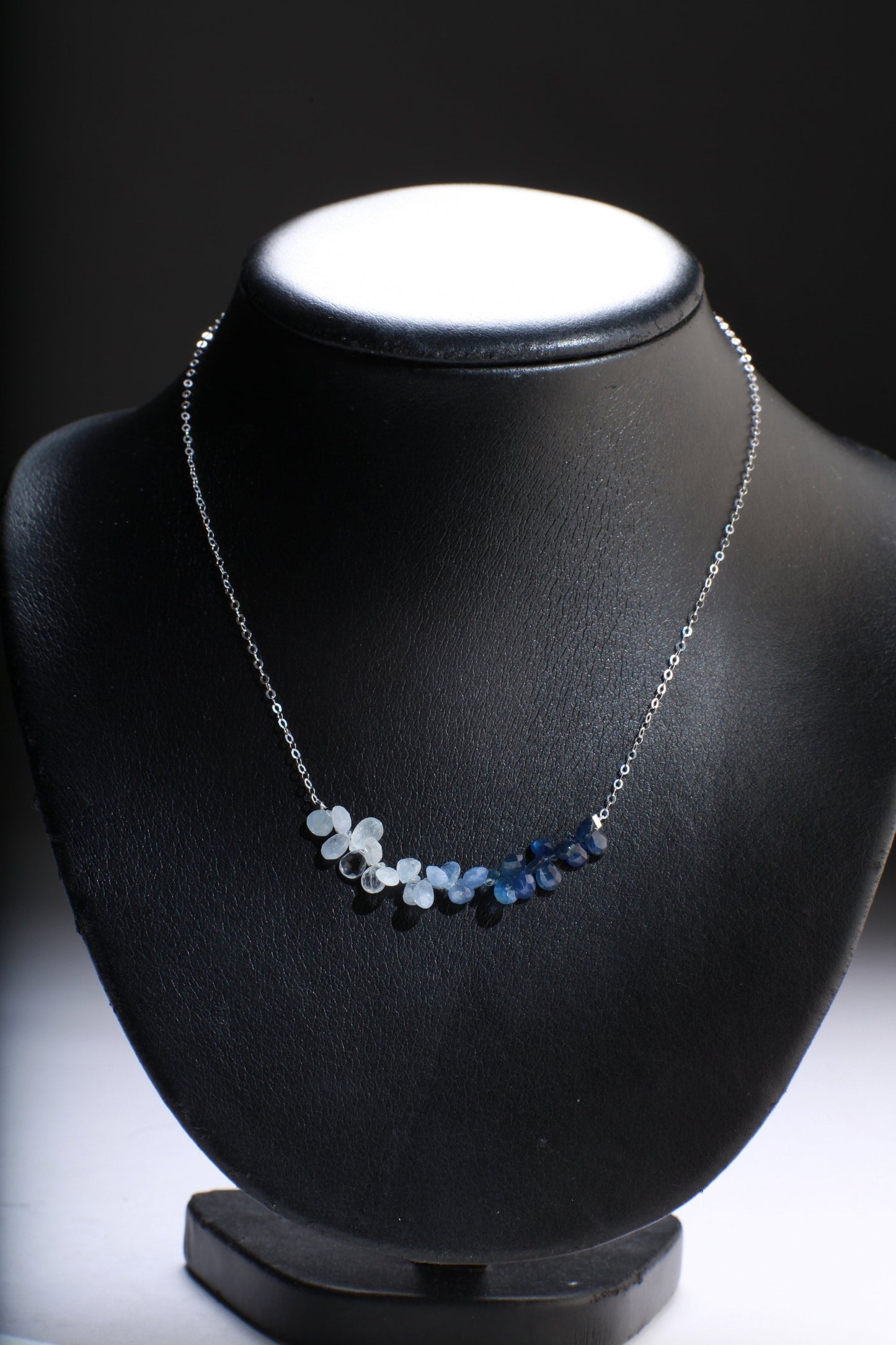 Genuine Ombre Sapphire AAA Faceted pear drop 3-6mm, 14K Gold Filled or 925 Sterling Silver Necklace elegant precious September Birthstone