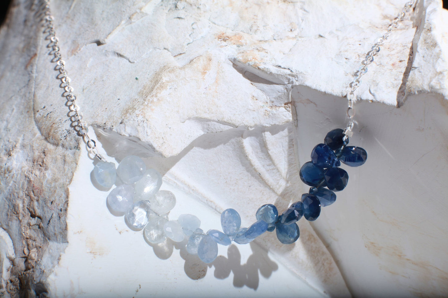Genuine Ombre Sapphire AAA Faceted pear drop 3-6mm, 14K Gold Filled or 925 Sterling Silver Necklace elegant precious September Birthstone