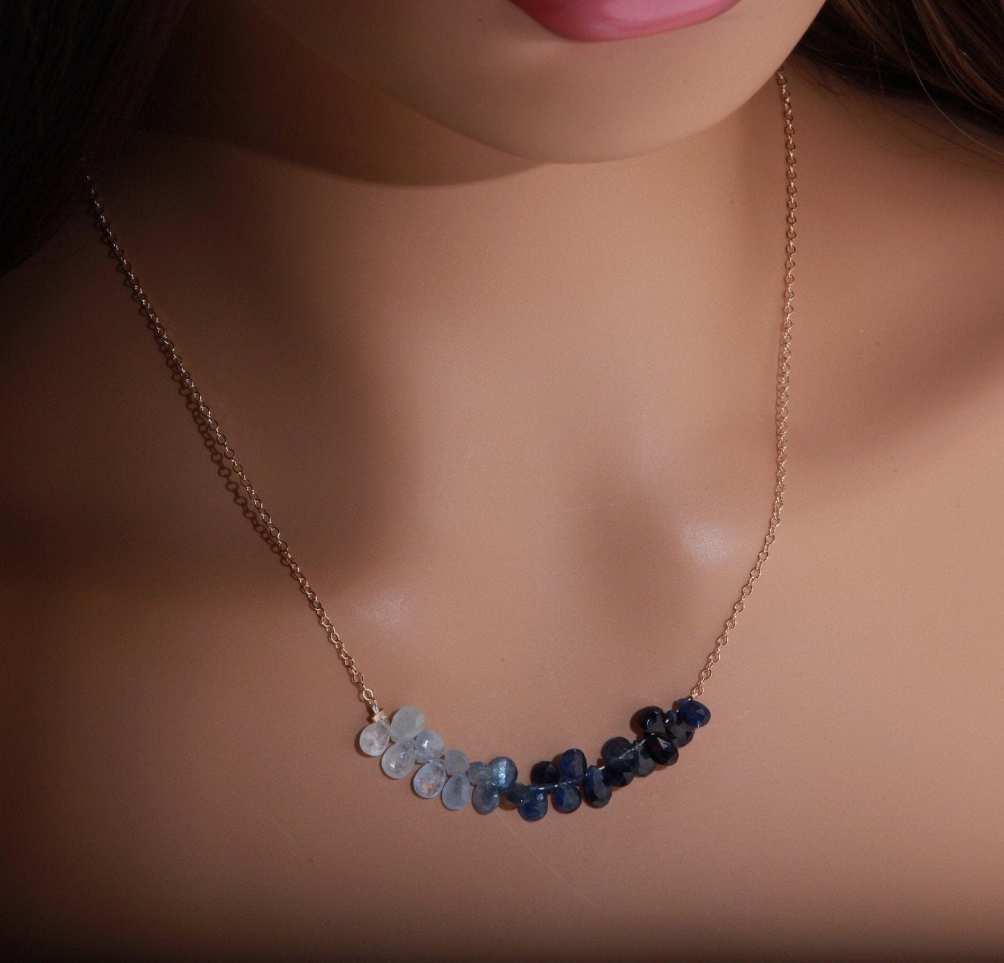 Genuine Ombre Sapphire AAA Faceted pear drop 3-6mm, 14K Gold Filled or 925 Sterling Silver Necklace elegant precious September Birthstone