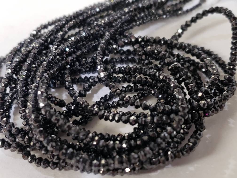 Natural Black Diamond Faceted Roundel Bead, AAA Quality 2-3mm Diamond Bead for Jewelry making. 1" to 15" full strand 12 cts