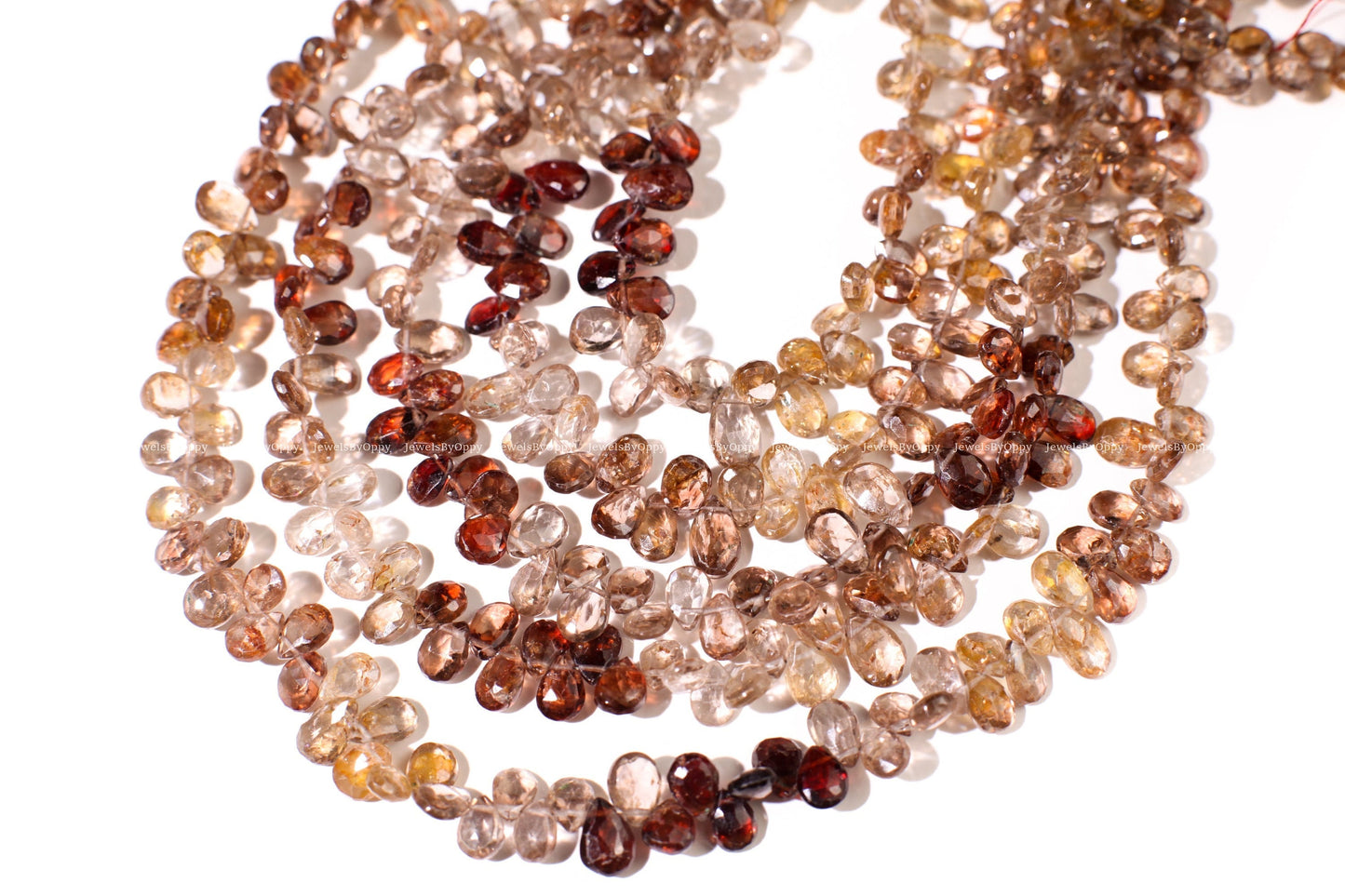 Natural Multi Brown Zircon 4x6-7mm Shaded Micro Faceted Diamond Cut Pear Drop Gemstone Beads Teardrop 4", 9" Strand