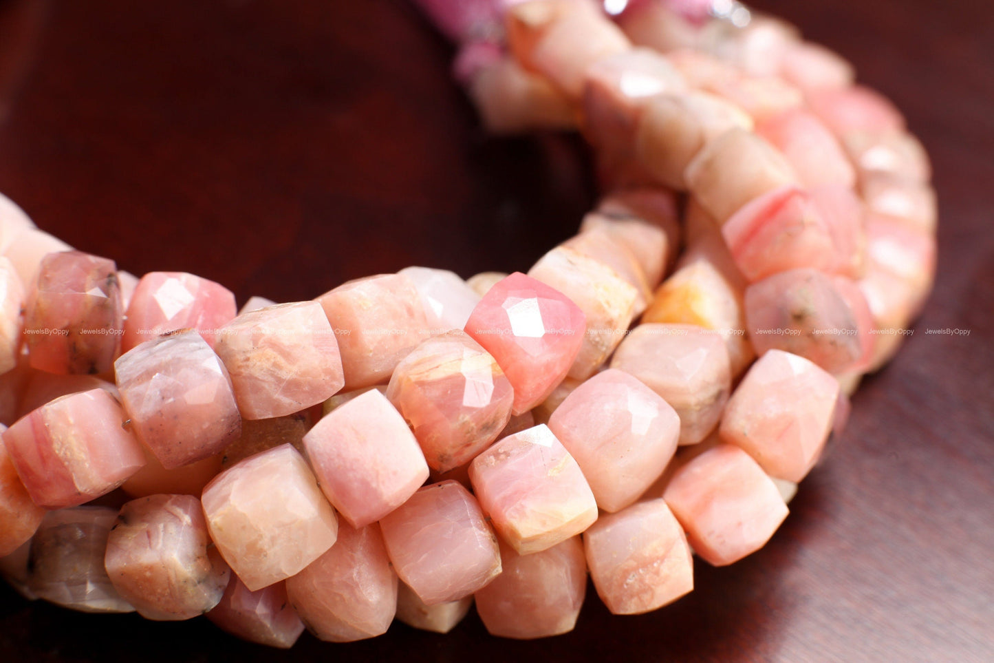 Pink Peruvian Opal 7.5-8mm Dice shape Cube Gemstone Beads, High Quality Jewelry Making Cube Beads. 8" strand