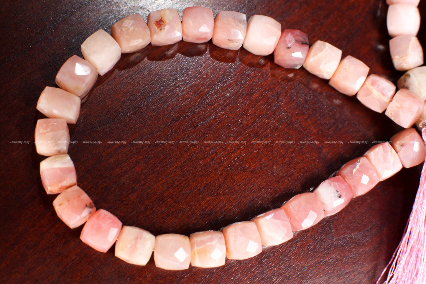 Pink Peruvian Opal 7.5-8mm Dice shape Cube Gemstone Beads, High Quality Jewelry Making Cube Beads. 8" strand