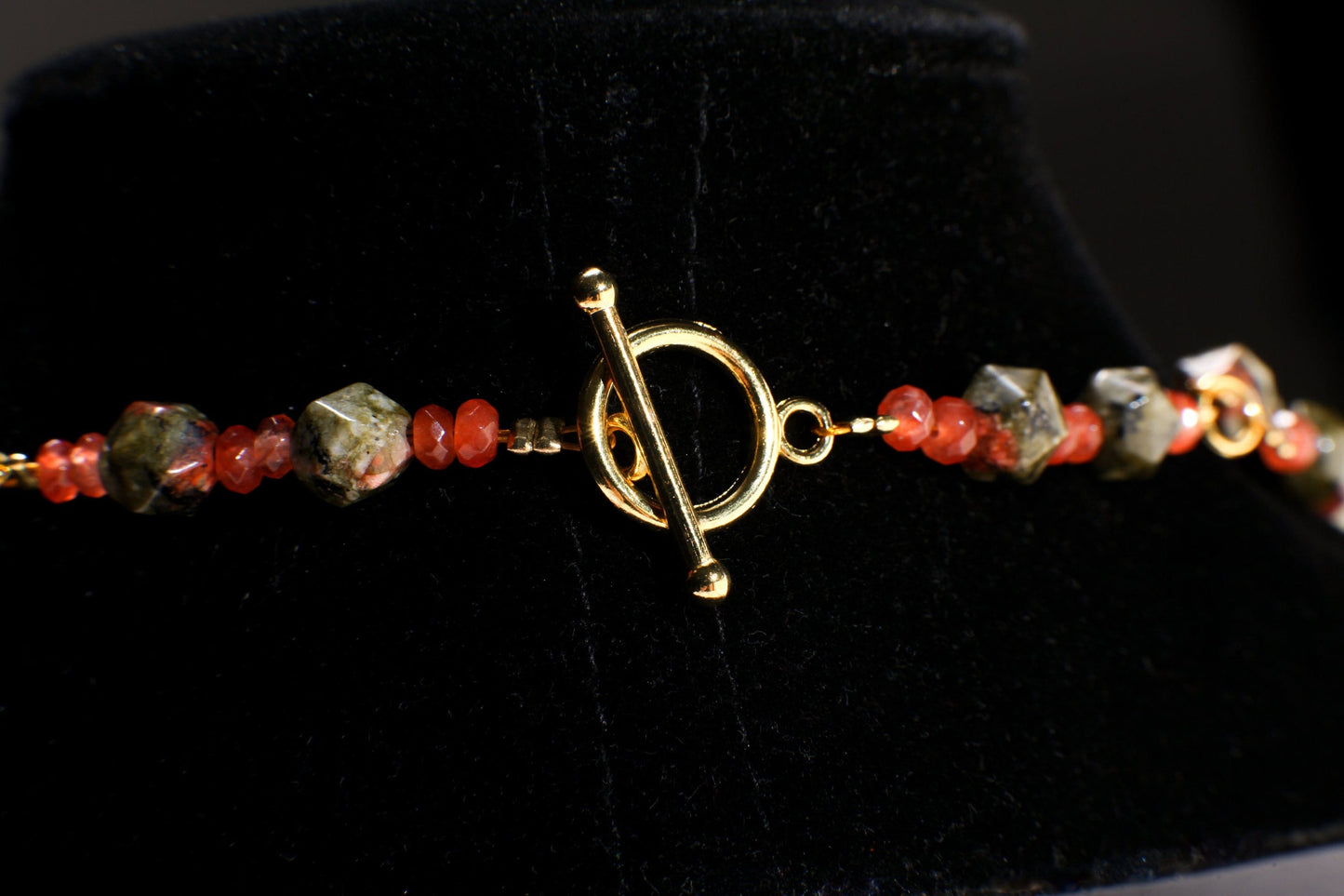 Natural Aqua Terra Jasper Faceted Heart Pendant with Unakite Jasper Octagon Faceted with Carnelian Accent Spacer Beads 2 Line 21" Necklace