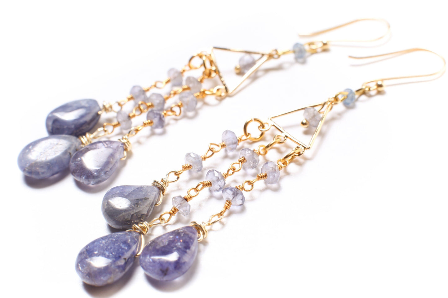 Tanzanite Chandelier Dangling Teardrop 8x12mm Earrings in Gold Vermeil Over 925 Sterling Silver Hook Earwire