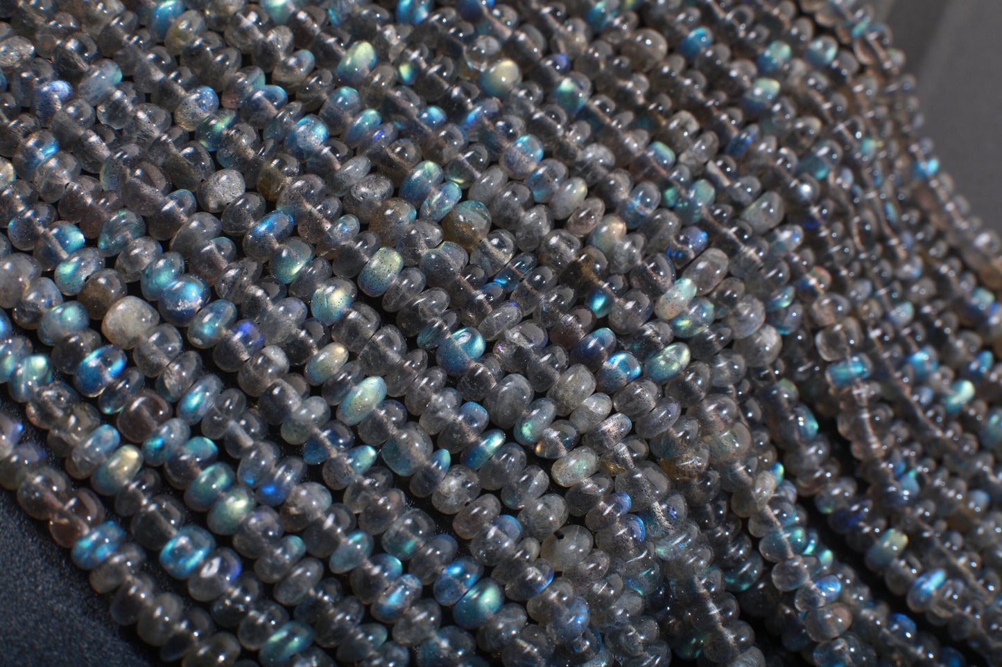 Natural Labradorite Blue Flash AAA Quality 4-5mm Smooth Rondelle For Jewelry Making, Necklace, Bracelet, DIY, Healing Gemstones 8" Strand