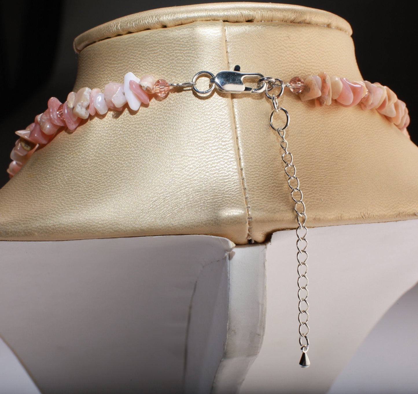 Pink Peruvian Opal Raw Chips Gemstone with Free Form pink peru opal Faceted Pendant in 19" Necklace and 2" Extension Chain.