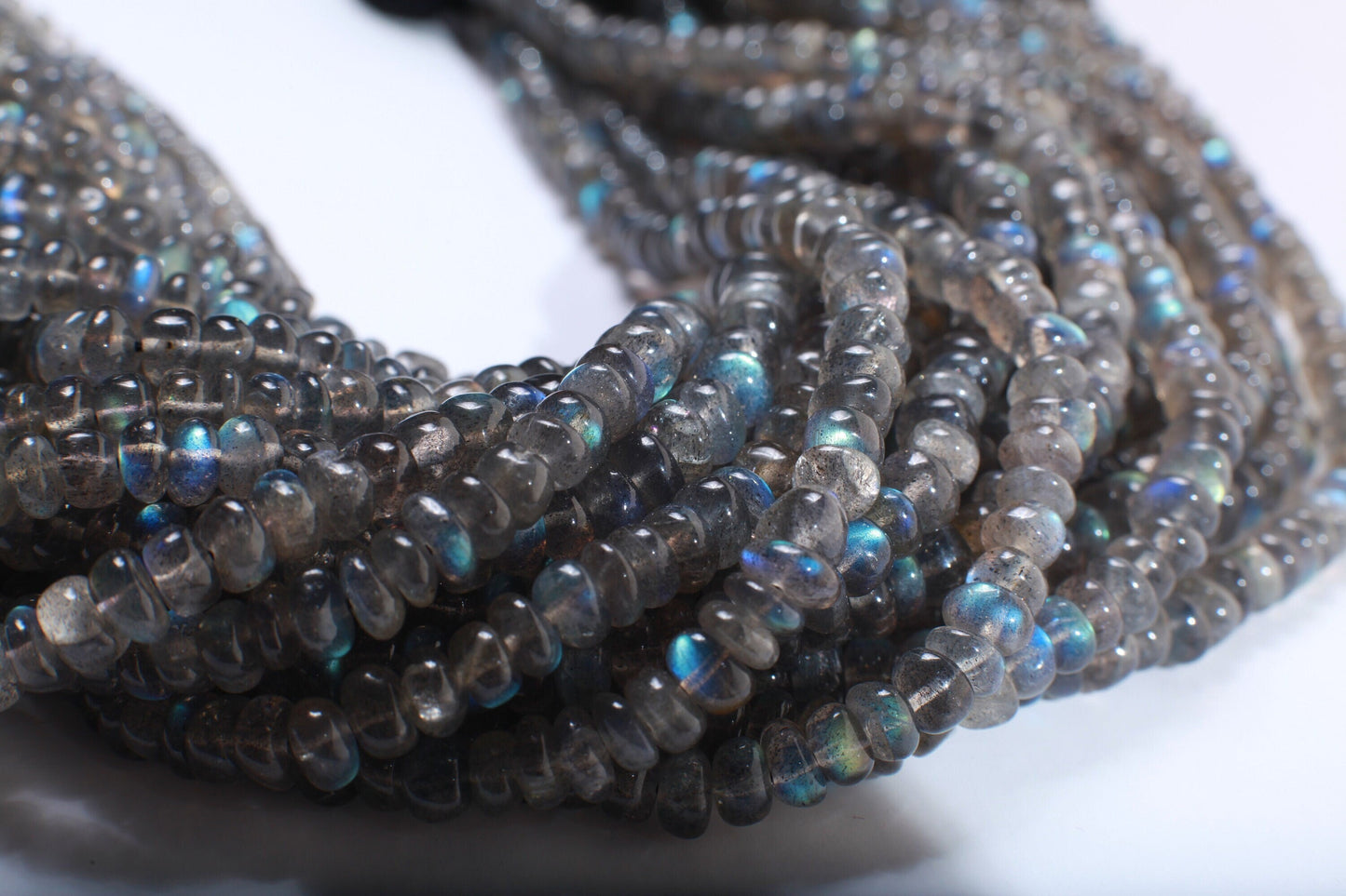 Natural Labradorite Blue Flash AAA Quality 4-5mm Smooth Rondelle For Jewelry Making, Necklace, Bracelet, DIY, Healing Gemstones 8" Strand