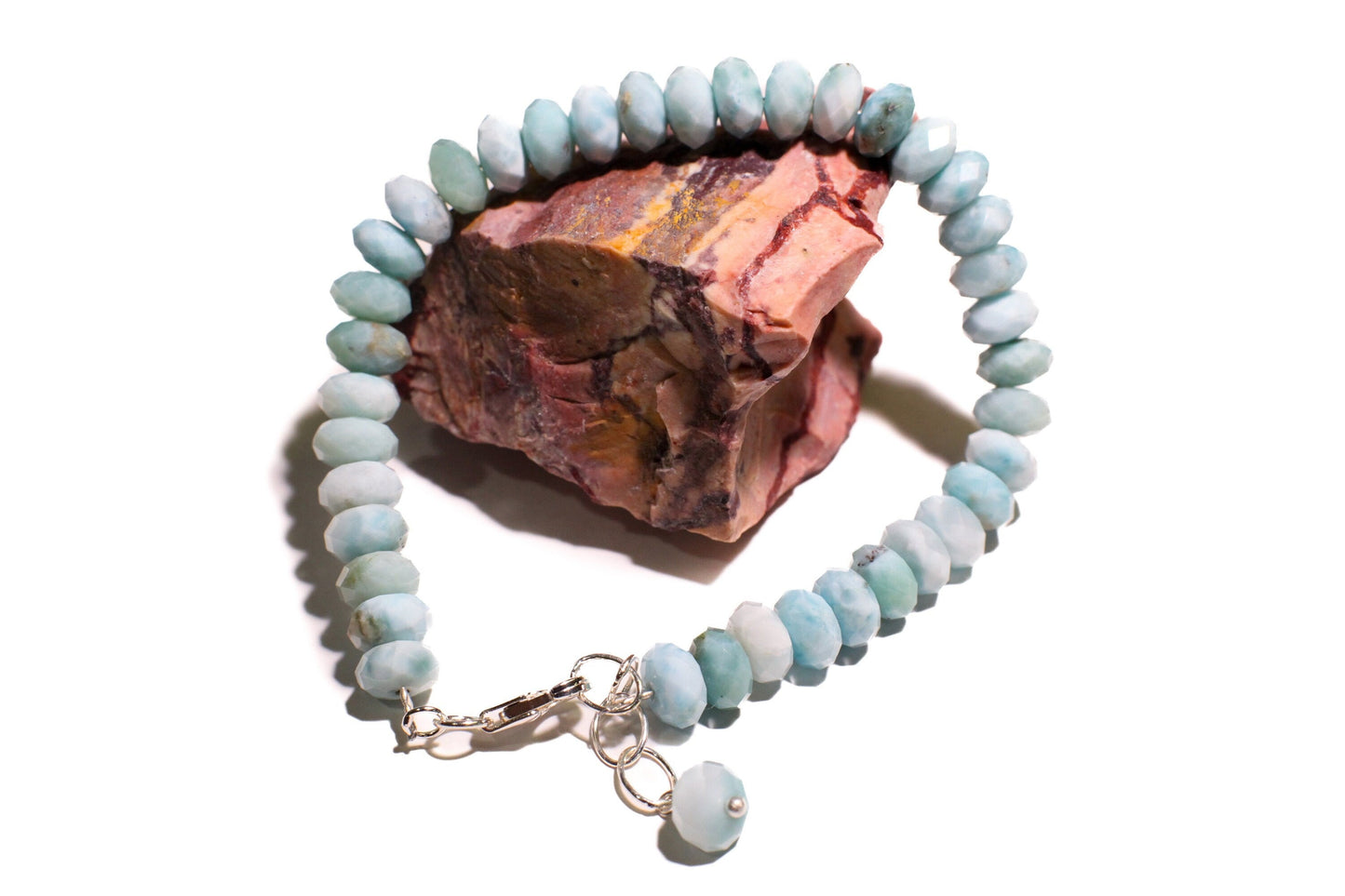 Genuine Larimar Gemstone 7.5-8mm faceted AAA Roundel 925 Sterling silver Bracelet , healing gemstone beads, high Quality Gift