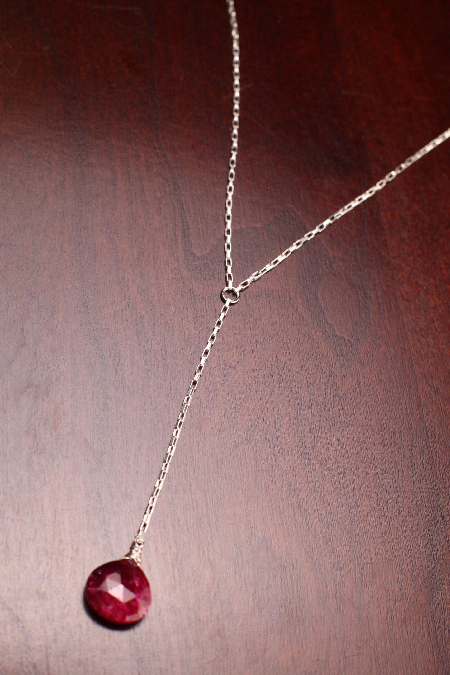 Genuine Ruby Necklace Faceted 12mm Heart Briolette Teardrop Wire Wrapped Necklace in 925 Sterling Silver valentine gift