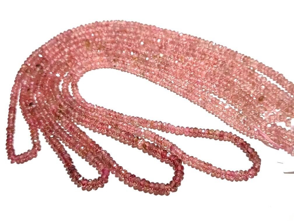 Pink Tourmaline Rondelle, Natural Umbre Rare Laser Cut 2.5-4mm Faceted Diamond Micro Cut Roundel DIY Jewelry Making Gemstone Bead 15" Strand