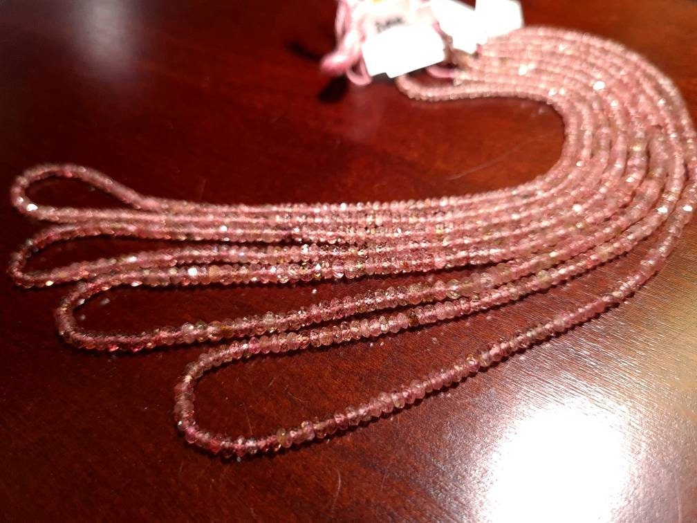 Pink Tourmaline Rondelle, Natural Umbre Rare Laser Cut 2.5-4mm Faceted Diamond Micro Cut Roundel DIY Jewelry Making Gemstone Bead 15" Strand
