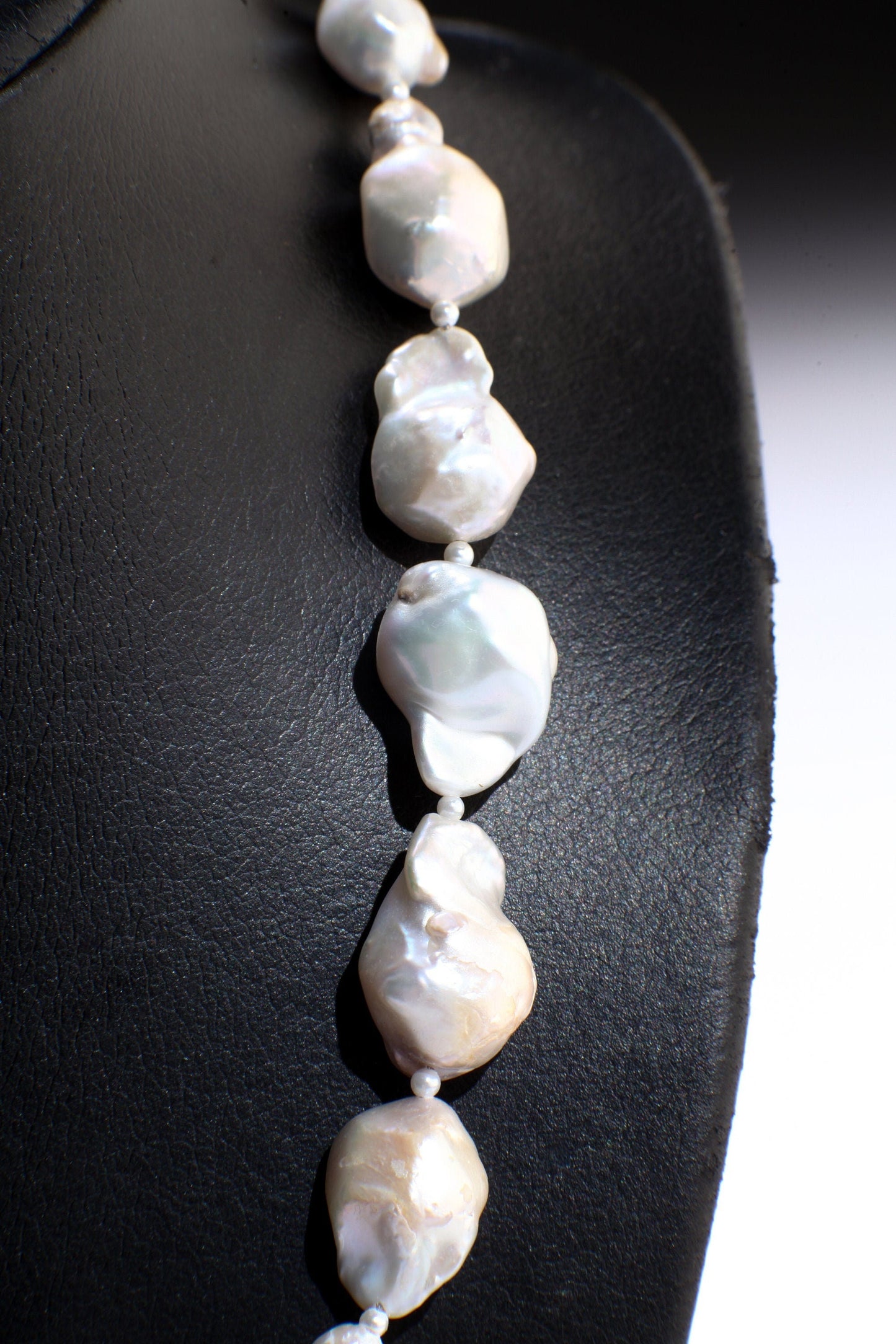 Baroque Pearl 14x20mm Necklace, 2mm Freshwater Spacers, Marcasite Style Pave Bead, CZ White Gold Plated Lobster Clasp 19" with 2" Extension