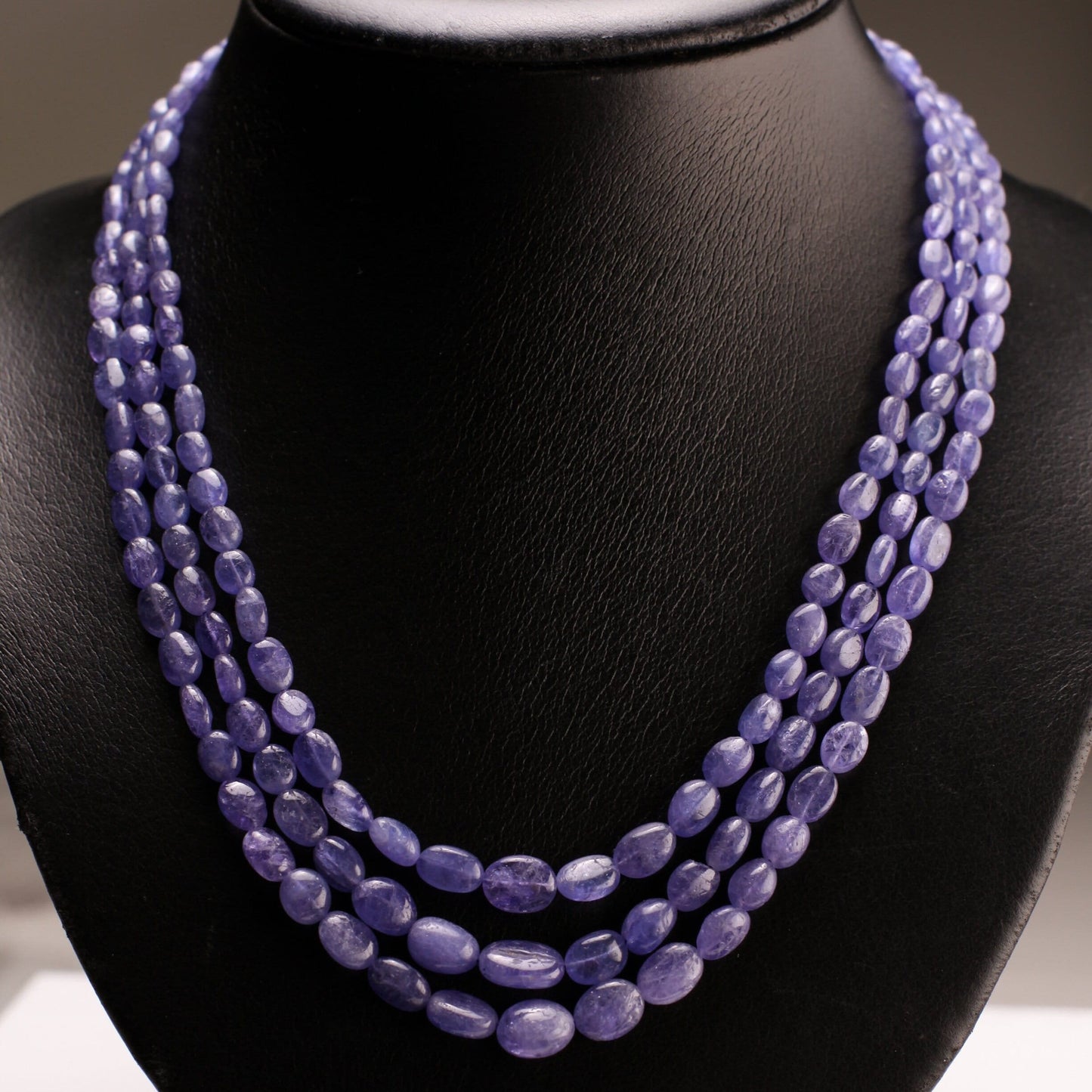 Natural Tanzanite Smooth Oval 4-10mm 3 Strand Necklace on adjustable Thread, 16" bead Necklace adjust to 30" long.248 cts