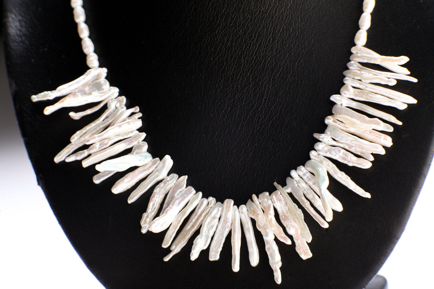 Natural Japanese Fresh Water Biwa Stick Pearl and Potato Pearl Necklace in 925 Sterling Silver Lobster Clasp,pic shown 19" with 2" Extension