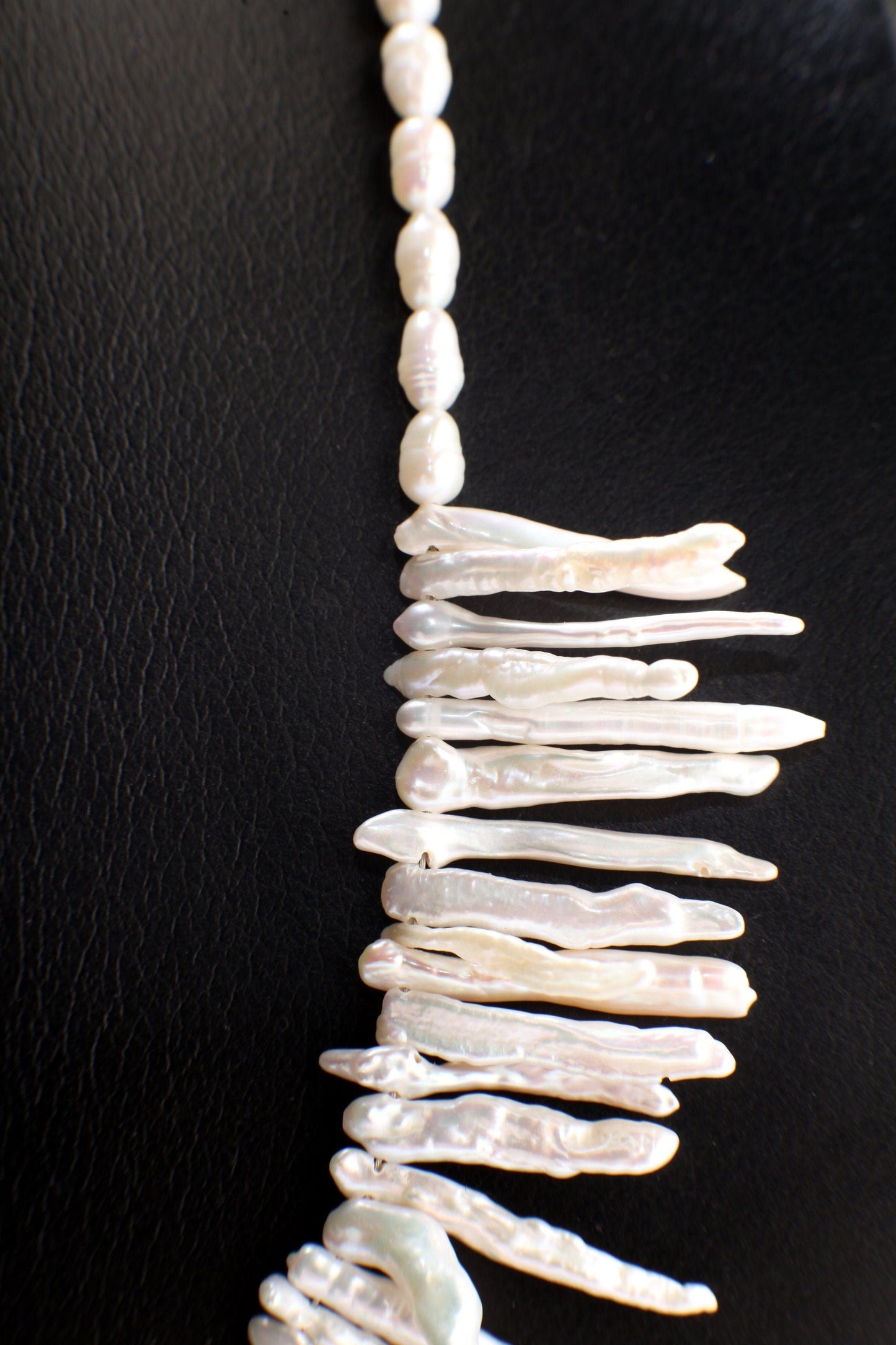 Natural Japanese Fresh Water Biwa Stick Pearl and Potato Pearl Necklace in 925 Sterling Silver Lobster Clasp,pic shown 19" with 2" Extension