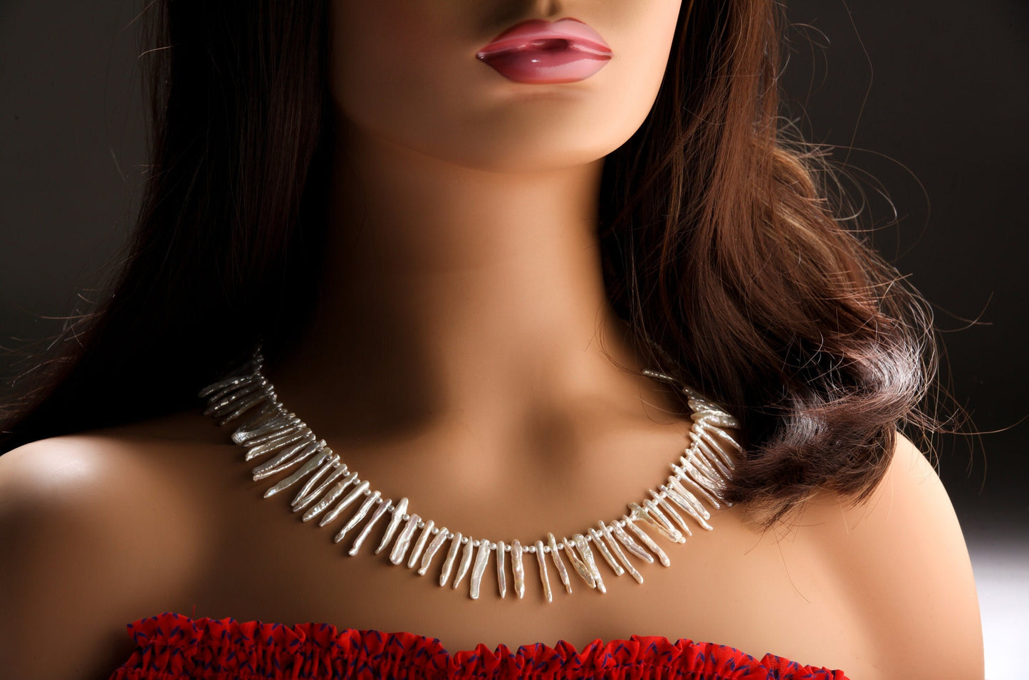 Natural Japanese Fresh Water Biwa Stick Pearl and Potato Pearl Necklace in 925 Sterling Silver Hook & Eye Clasp, Pic shown 22" Necklace