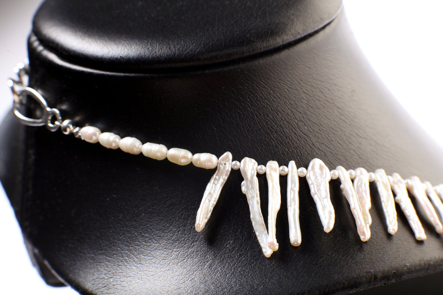 Natural Japanese Fresh Water Biwa Stick Pearl and Potato Pearl Necklace in 925 Sterling Silver Hook & Eye Clasp, Pic shown 22" Necklace