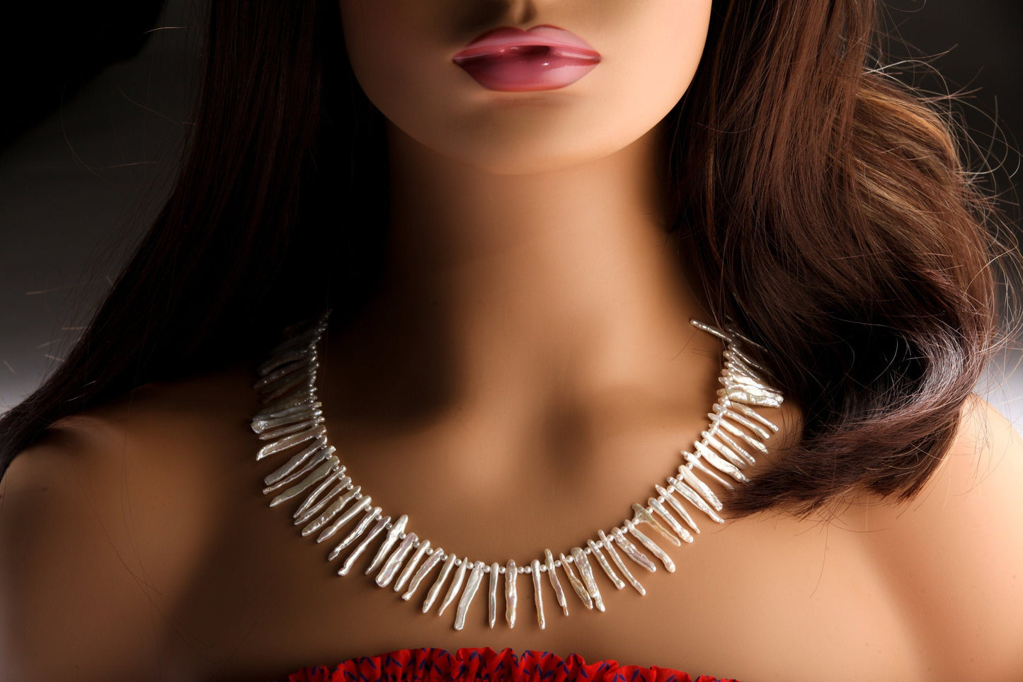 Natural Japanese Fresh Water Biwa Stick Pearl and Potato Pearl Necklace in 925 Sterling Silver Hook & Eye Clasp, Pic shown 22" Necklace