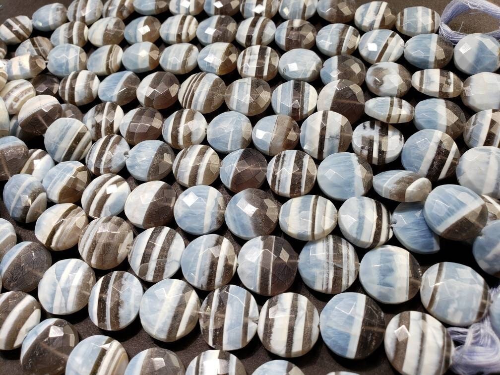 Natural Bio Opa 15.5mm Faceted puff coin shape Jewelry Making rare Beads , 8" strand 14 pcs