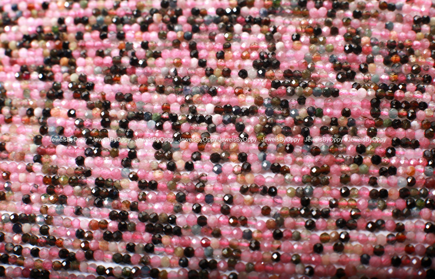 Natural Watermelon multi Tourmaline 2mm Faceted Micro Diamond Cut Round 15.5" Strand