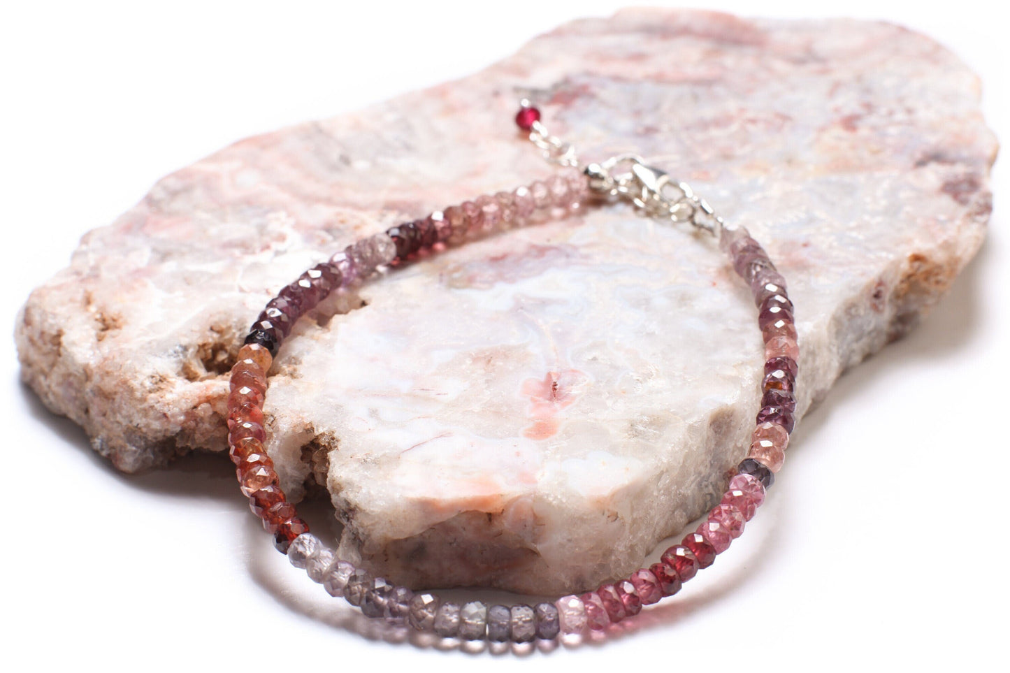 Genuine Multi Spinel Faceted Rondelle 3.5-4mm Bracelet in 925 Sterling Silver, 14K Gold Filled Clasp and Optional 1" Extension Chain