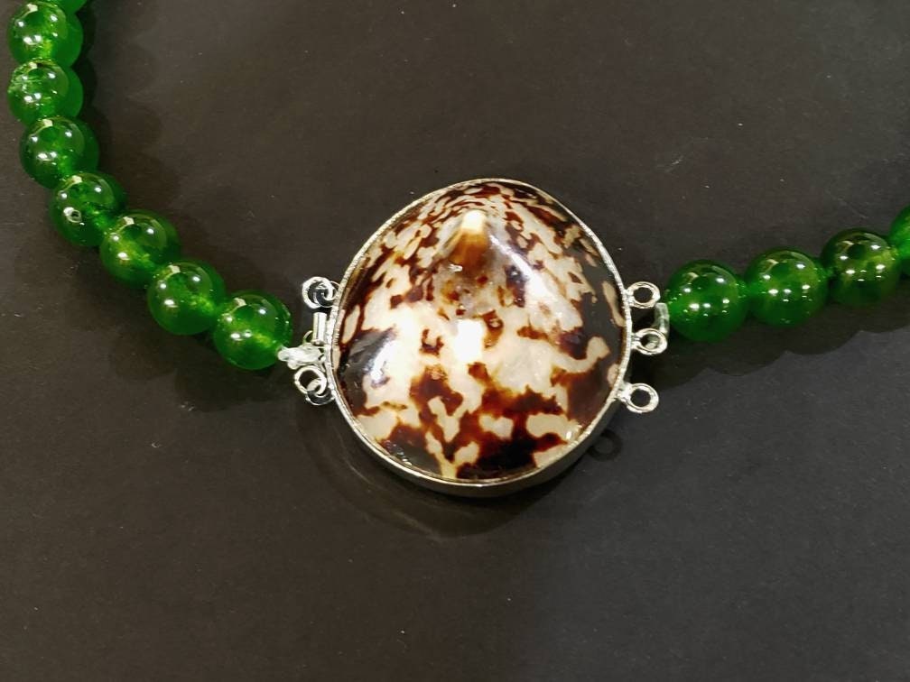 Tiger Cowire Natural Shell 3 loop rhodium clasp 44mm large, jewelry making vintage clasp. 1 piece