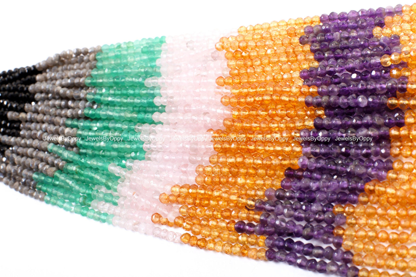 Multi Faceted Rondelle, 4mm Black Spinel, Labradorite, Green Onyx, Rose Quartz, Citrine, Amethyst Shaded Natural Gemstone Bead, 13" Strand