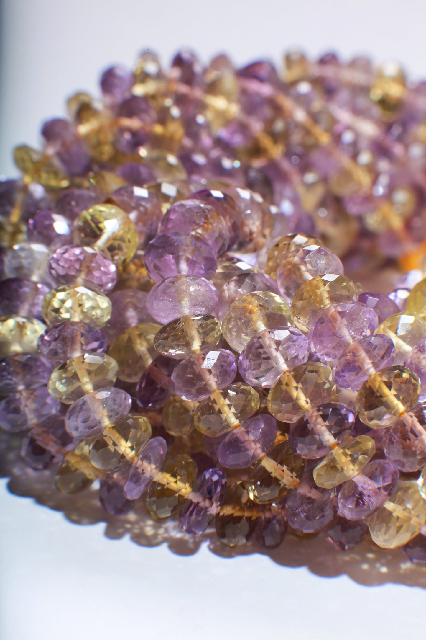 Natural Ametrine Faceted Roundel 7-7.5mm AAA Top Quality Purple yellow Rondelle Beads 10" Strand