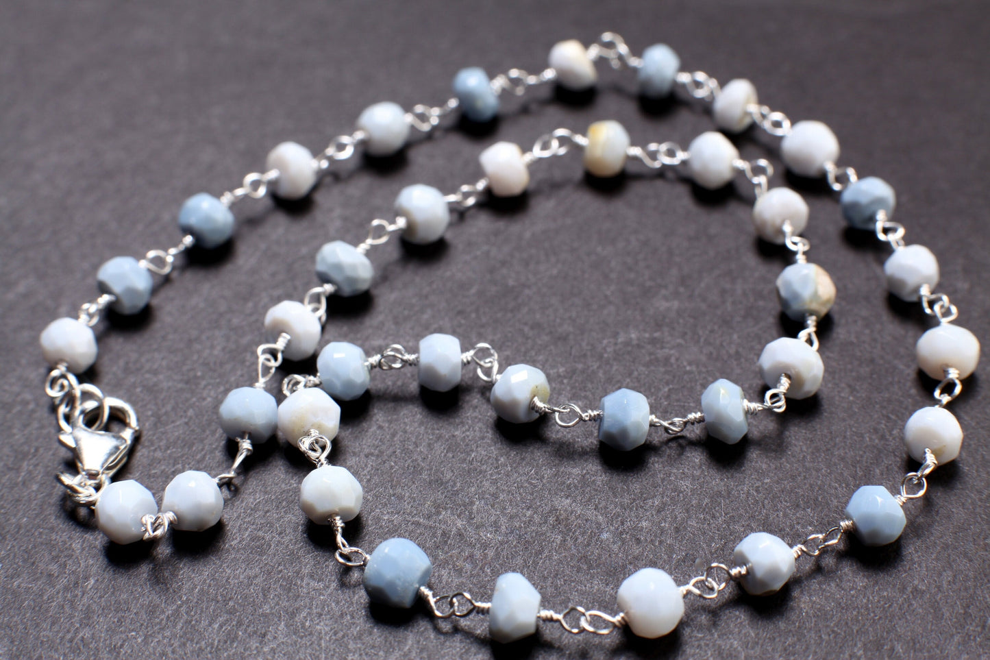 Natural Blue Opal 5-5.5mm large Faceted Rondelle Wire Wrapped in 925 Sterling Silver Handmade Necklace, Holiday Gift, 14"- 30"