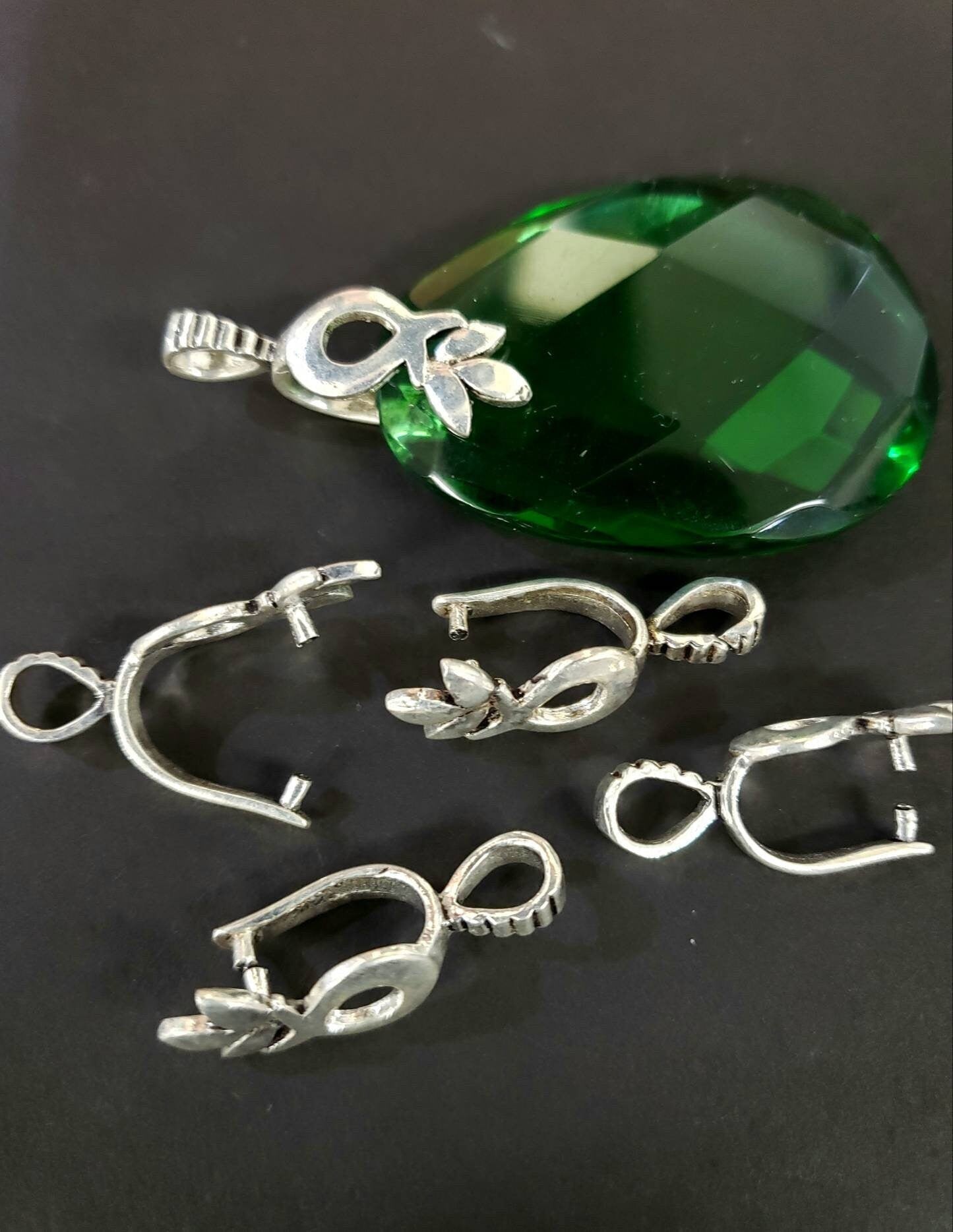 925 Sterling Silver Bali flower bail, vintage handmade 25mm long Bali pinch Bails for Pendant holder. 1 piece