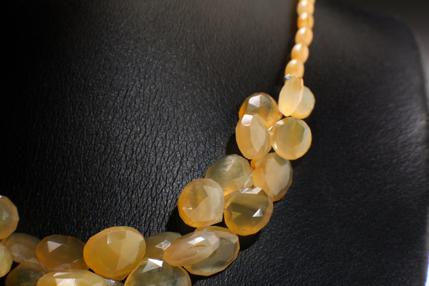 Yellow Chalcedony Necklace, Natural Yellow Chalcedony Faceted Graduated Heart Briolette Teardrop, Matching Ambronite Rice Oval 20" Necklace