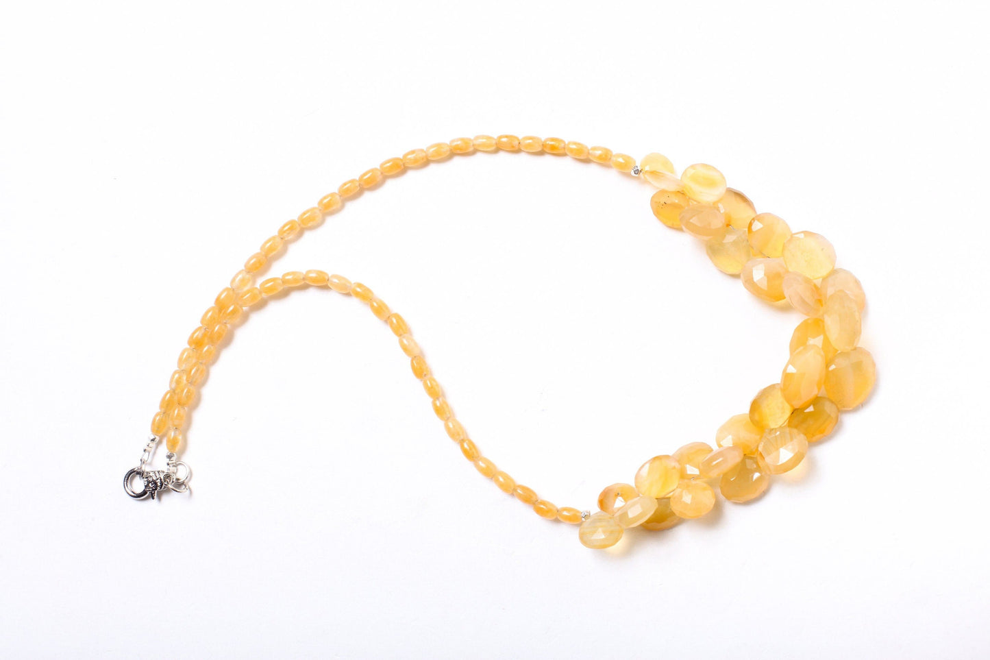 Yellow Chalcedony Necklace, Natural Yellow Chalcedony Faceted Graduated Heart Briolette Teardrop, Matching Ambronite Rice Oval 20" Necklace