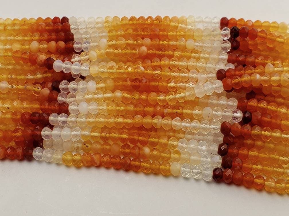 Mexican Fire Opal 3,4mm faceted Shaded Ombre Orange Roundel natural Beads, Jewelry Making AAA quality 6"and 12.5" strand