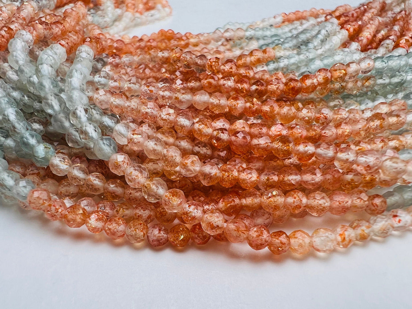 Genuine Oregon Sun Stone faceted Round 3-3.5mmFlashy Beads Rainbow Sunstone Beads 12” Strand