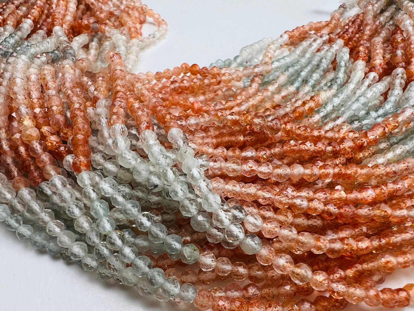 Genuine Oregon Sun Stone faceted Round 3-3.5mmFlashy Beads Rainbow Sunstone Beads 12” Strand
