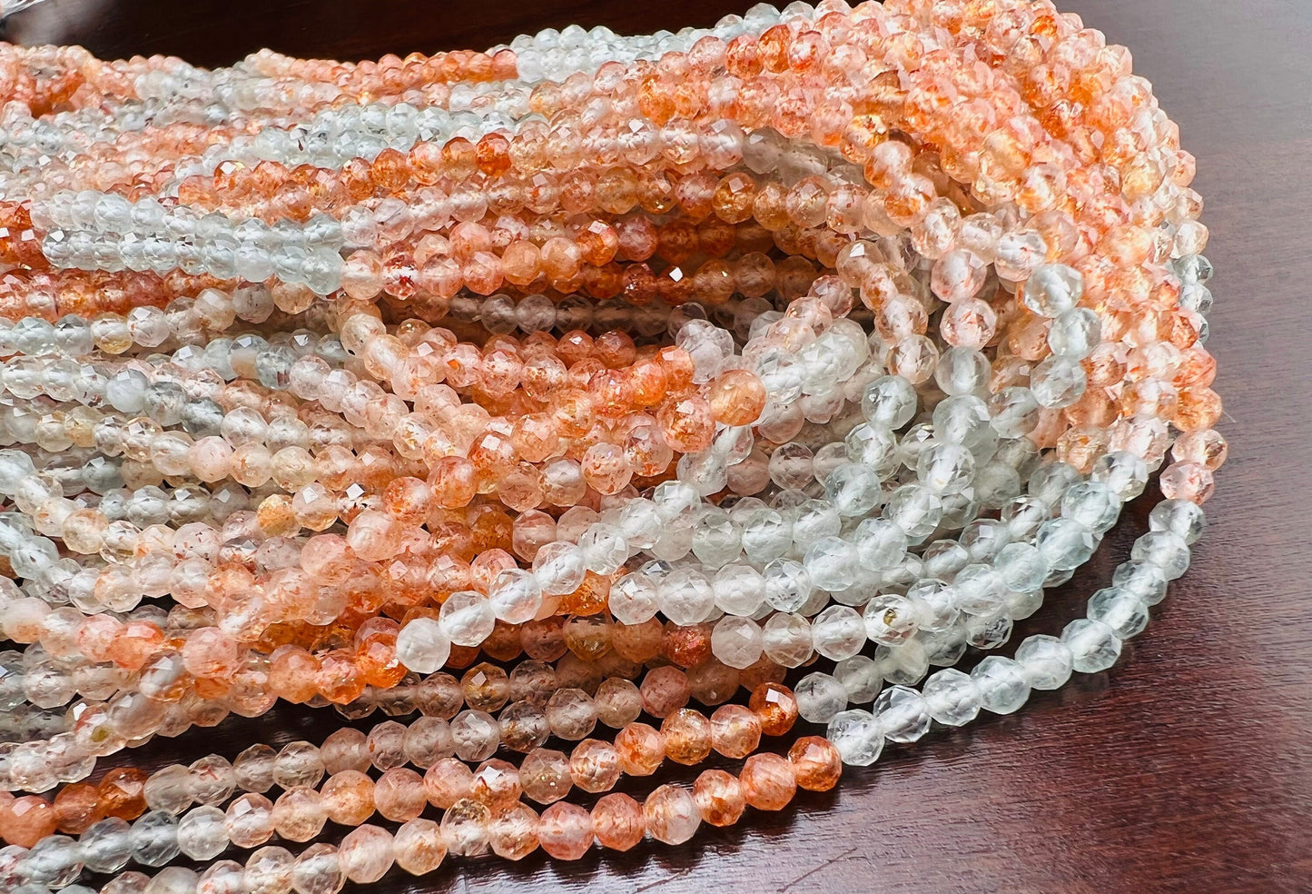 Genuine Oregon Sun Stone faceted Round 3-3.5mmFlashy Beads Rainbow Sunstone Beads 12” Strand