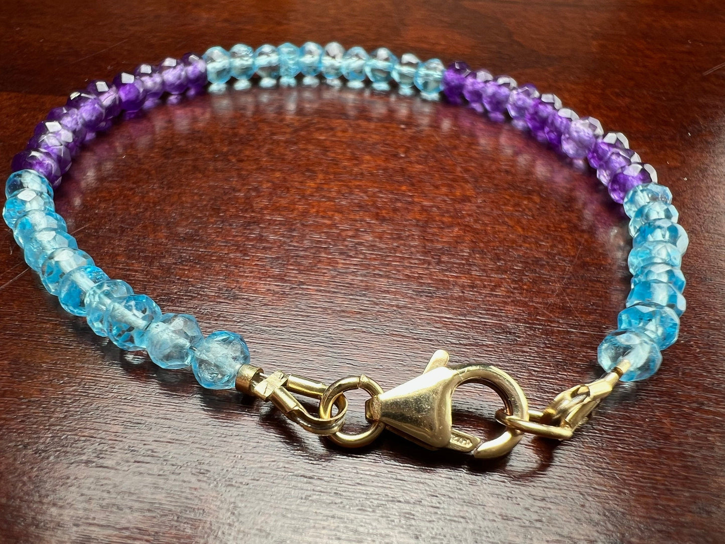 Amethyst, Blue Topaz 4mm Faceted Bracelet in 14k Gold Filled lobster Clasp and Findings, Healing Chakra gift