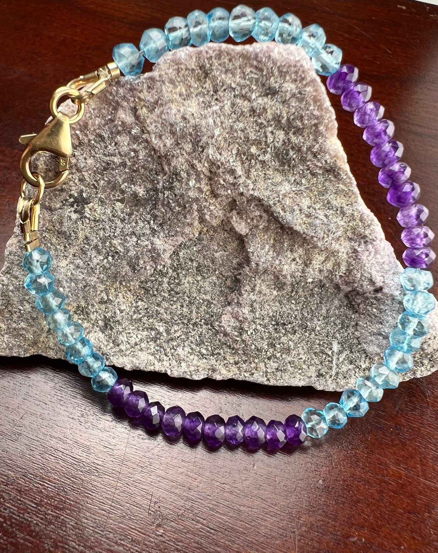 Amethyst, Blue Topaz 4mm Faceted Bracelet in 14k Gold Filled lobster Clasp and Findings, Healing Chakra gift