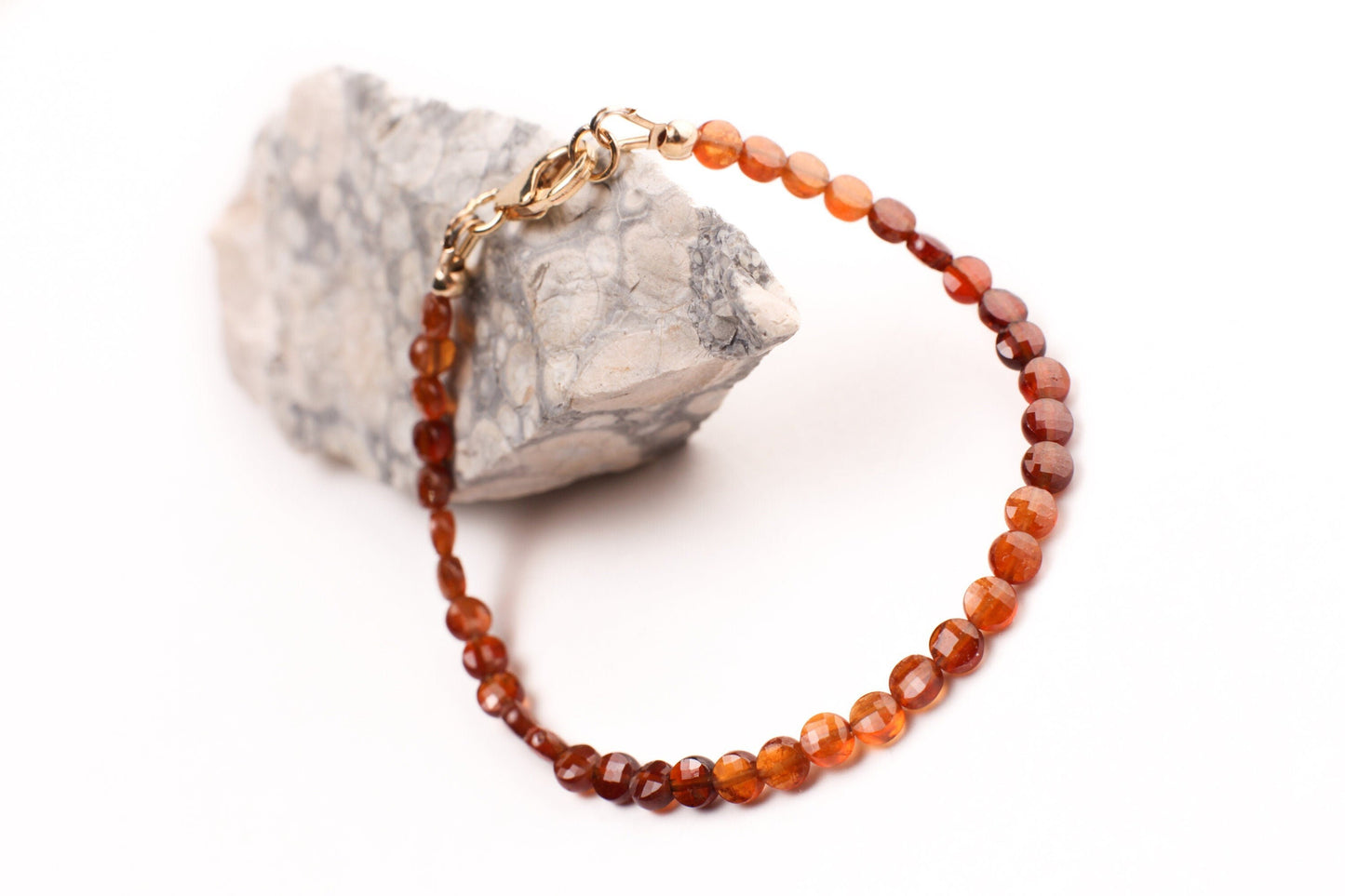 Hessonite Garnet 4mm Faceted coin shape Bracelet in 14k Gold Filled, or 925 Sterling Silver lobster Clasp and findings, healing, Chakra gift