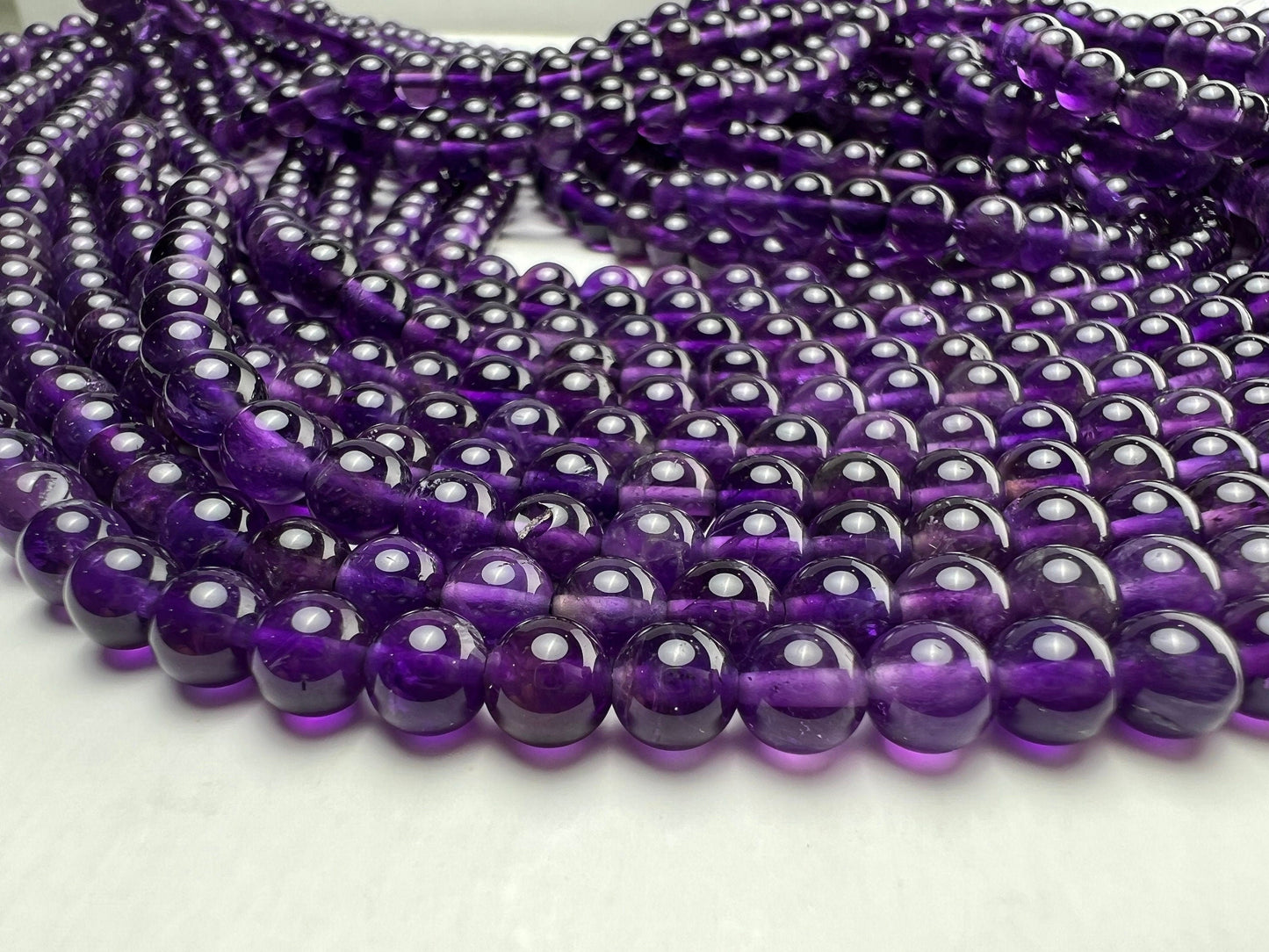Natural Amethyst Smooth Round 6mm AAA quality Jewelry Making Necklace, Bracelet, DIY Gemstone Purple Smooth Round Beads 15" (70 pcs)Strand
