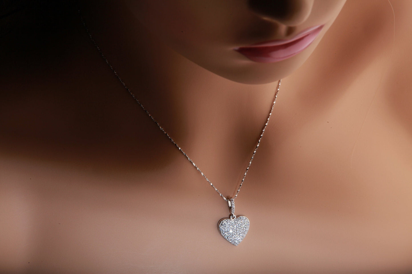 Cubic Zirconia Micro Pave Diamond Style 18mm rhodium plated CZ Heart Pendant with 925 Sterling Silver or 14K Gold Filled Necklace in 18"