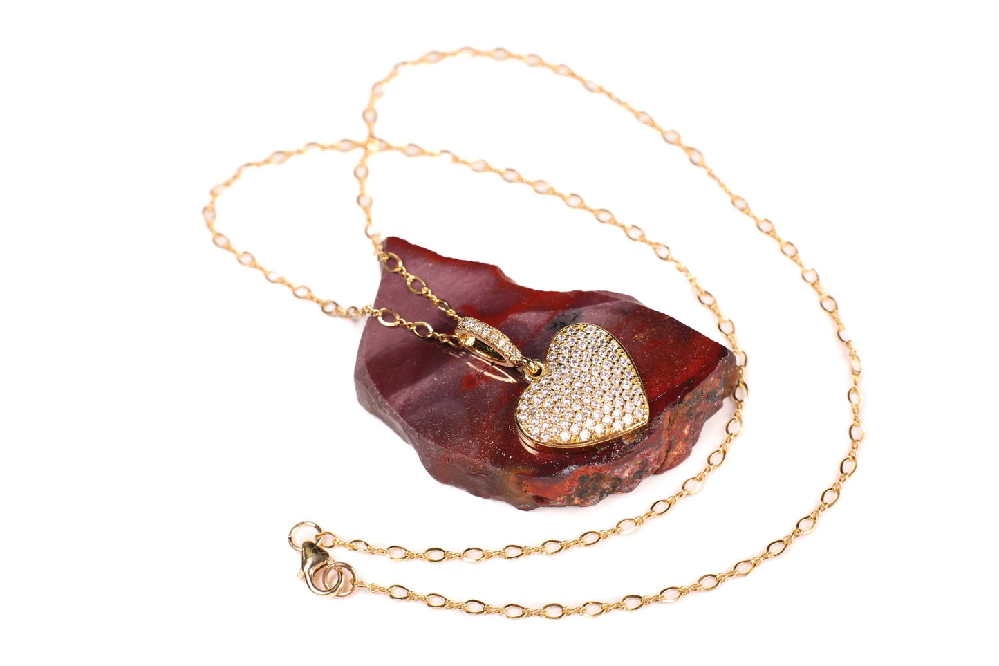Cubic Zirconia Micro Pave Diamond Style 18mm rhodium plated CZ Heart Pendant with 925 Sterling Silver or 14K Gold Filled Necklace in 18"