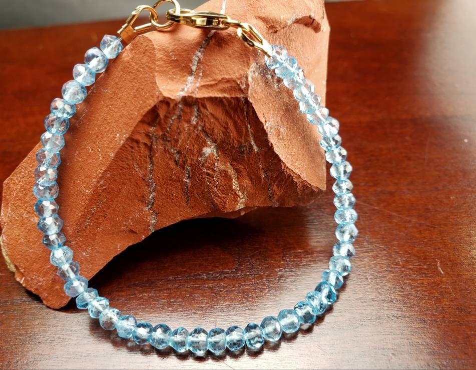 Blue Topaz 4mm Faceted Bracelet in 14k Gold Filled lobster Clasp and findings, Chakra, December Birthstone